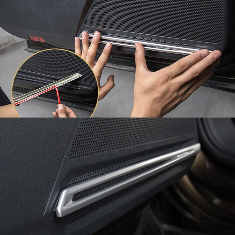 For VW Tiguan 2016-2020 MK2 Car Door Speaker Audio Trim Strips Sticker Garnish Chrome Cover Decorative Styling