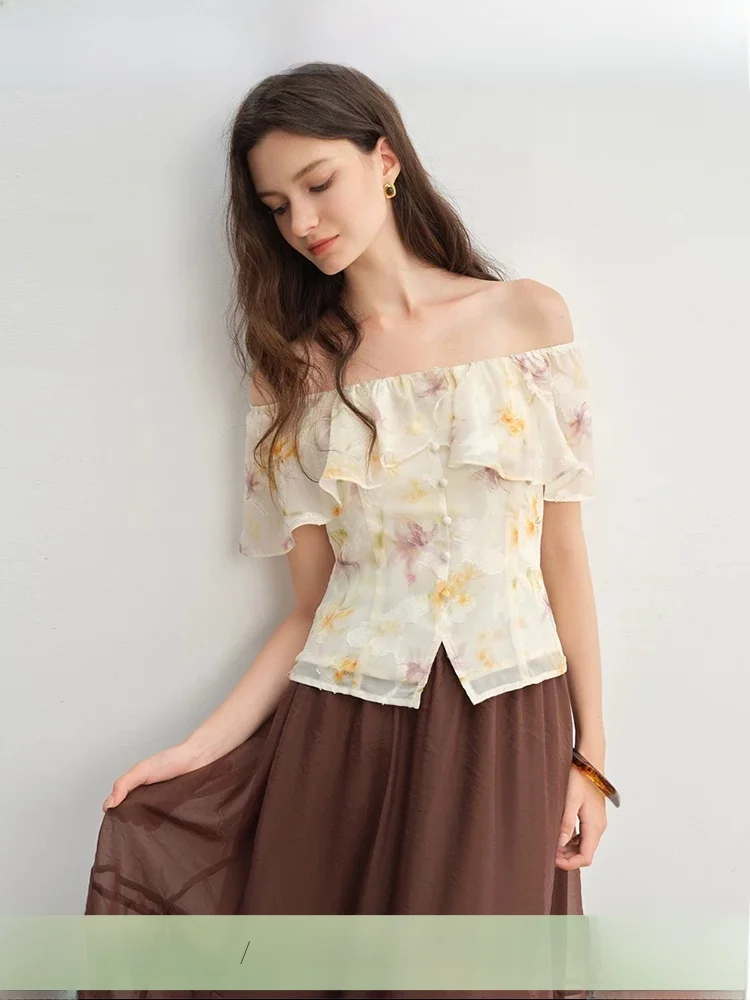 

Lazy Sle Large Size Women's irt One-oulder Lace Collar Spring Summer Fre Top for Plump MM Standalone Bouquet