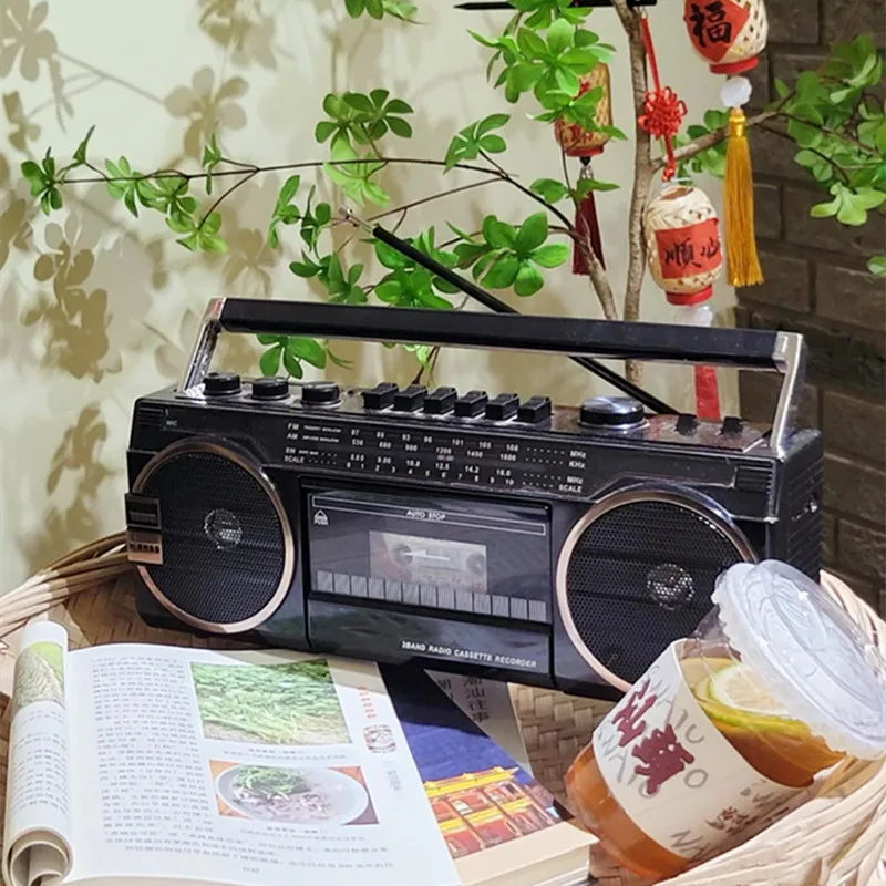 Retro 80'S Stereo Radio Portable Cassette Recorder Mp3 Player Am Fm Sw Radio Boombox Vintage Old Style BT Speaker Headphone Jack