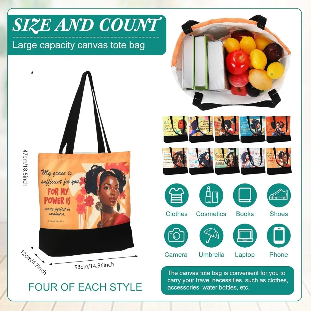 กระเป๋าผ้าแคนวาสคริสเตียนสำหรับผู้หญิง - กระเป๋าถือลายศาสนาแอฟริกันอเมริกัน เหมาะสำหรับเป็นของขวัญและการใช้งานในชีวิตประจำวัน