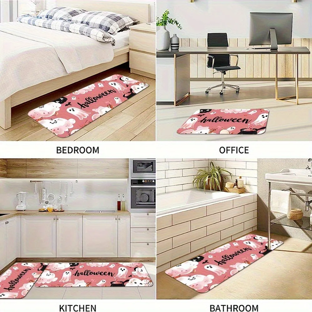 

1 шт., кухонный коврик с тыквой и призраком на Хэллоуин, нескользящий дверной коврик, поп-дизайн, коврик для ванной, коврик для ванной, ковер для домашней раковины, декор для стирки