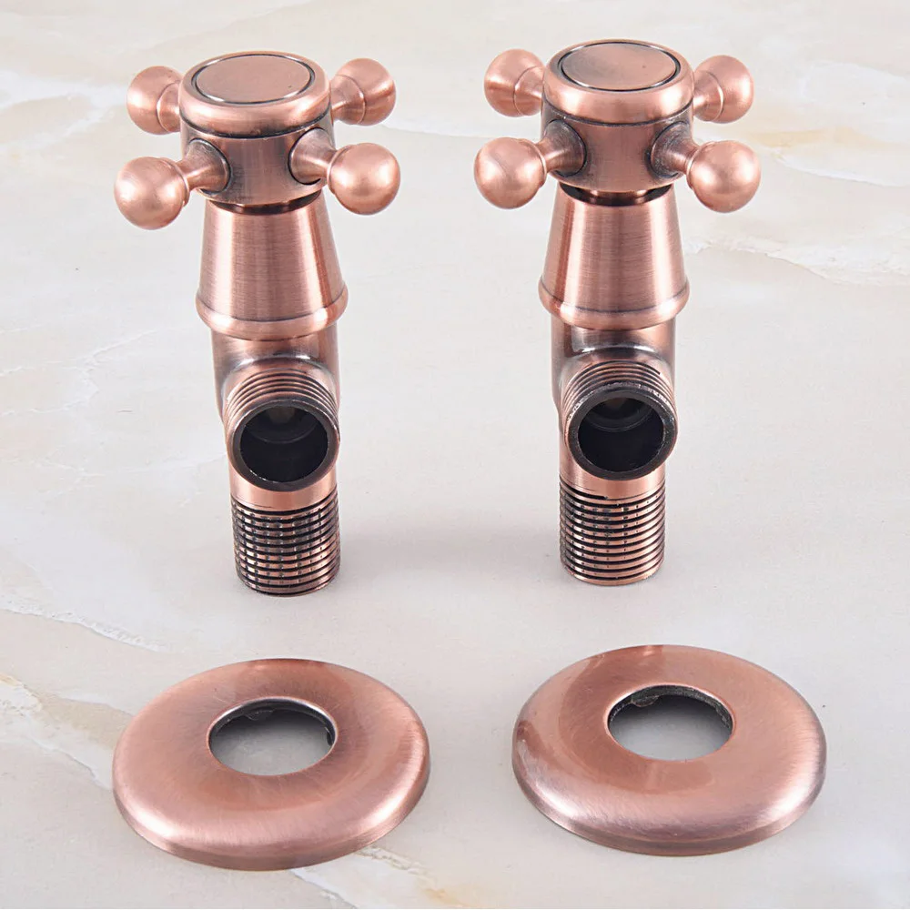 

2Pcs Antique Red Copper Brass Cross Handles Bathroom Angle Stop Valve 1/2" Male x 1/2" Male Thread Bathroom Accessory mav348