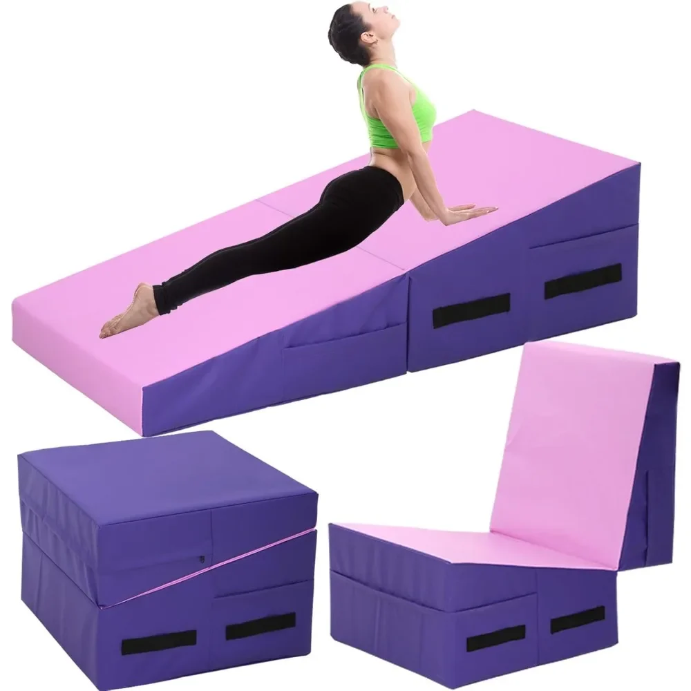 Gymnastics Cheese Wedge Mat Folding Incline Mat with High-Density EPE Foam & Removable Cover Home Gym Training Equipment