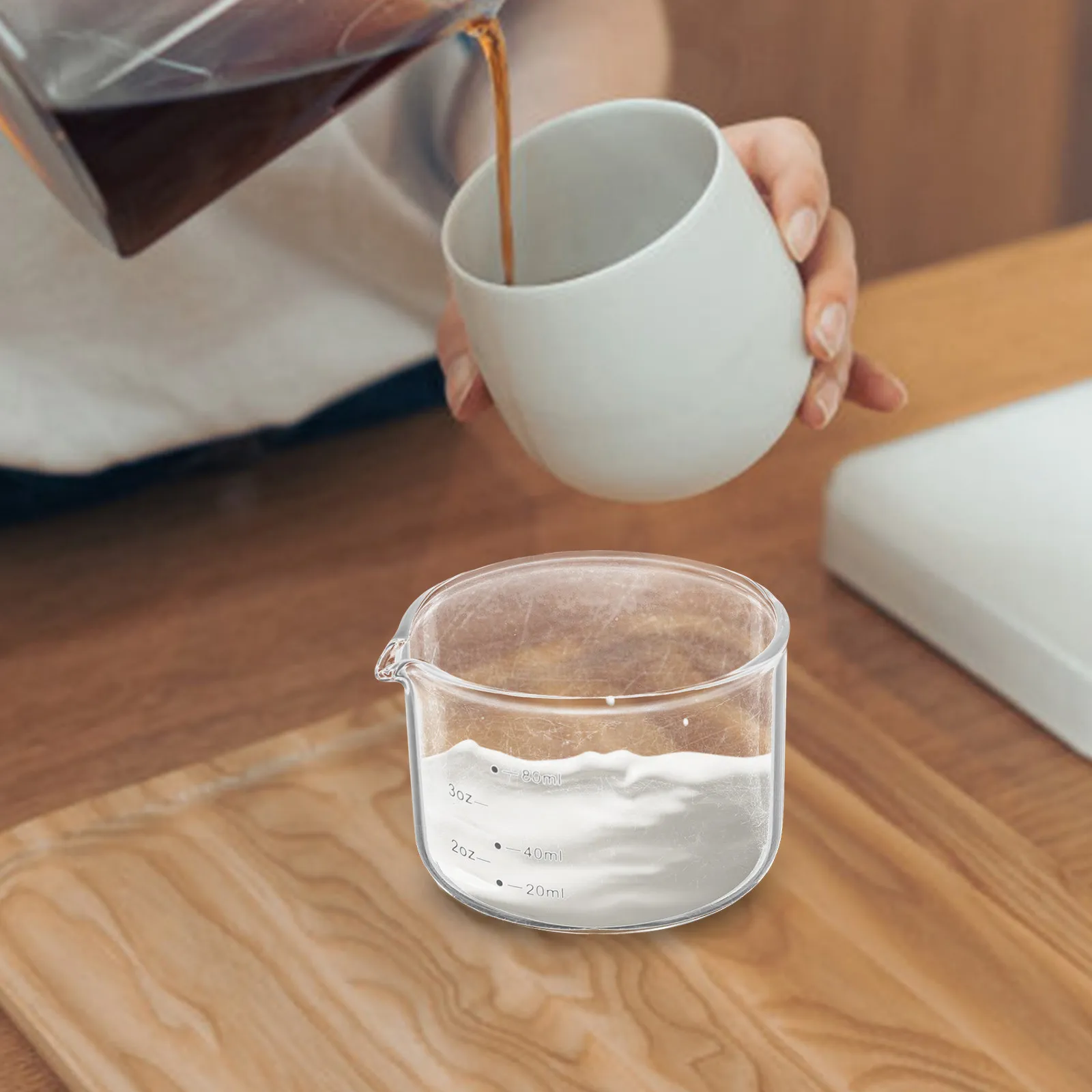 80Ml Clear Glass Espresso Measuring Cup Pitcher for Precise Dosing Frothing Pouring Milk Cream Coffee Shots Mini Elegant Kitchen view 5