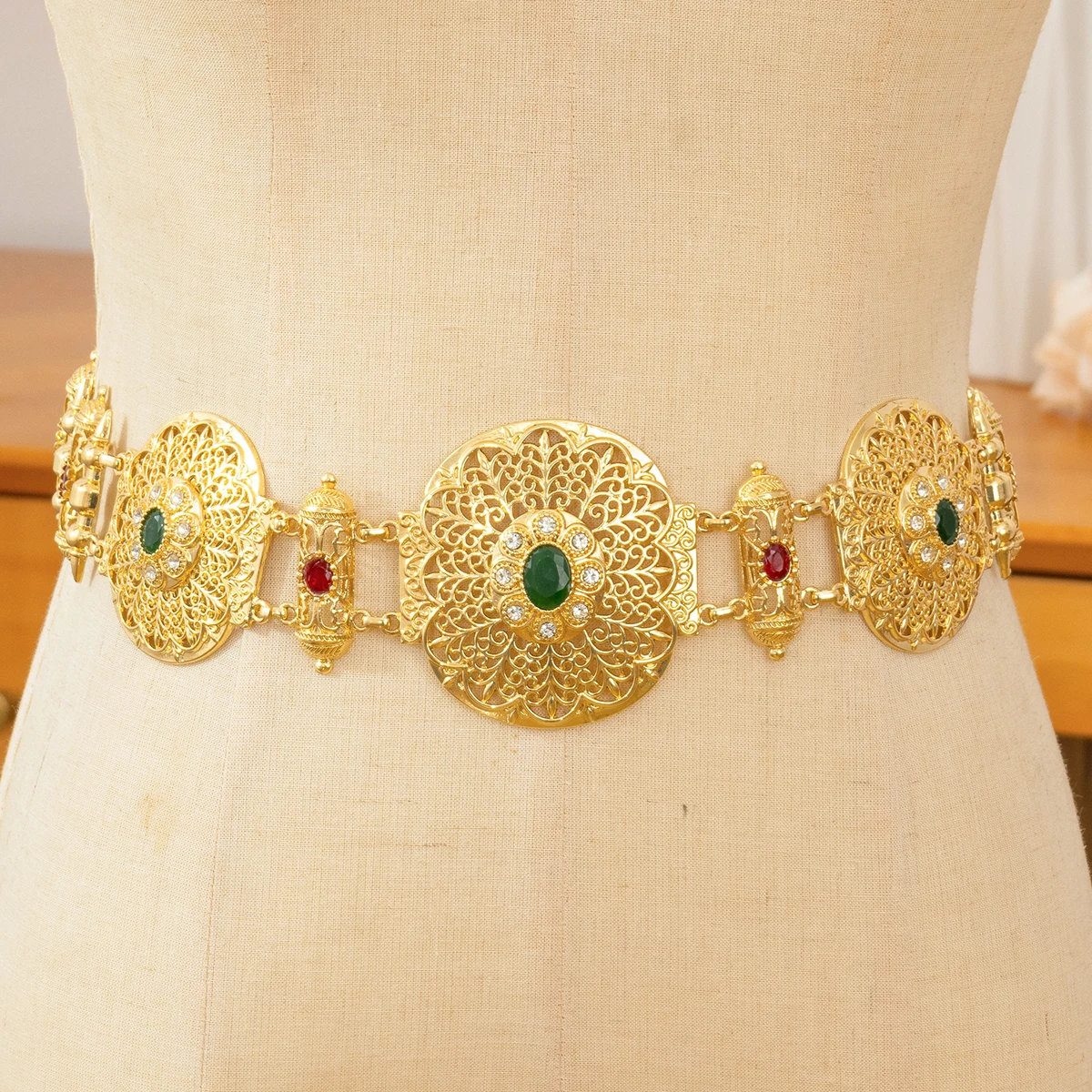 

Moroccan Bridal Hollow Carved Mesh Belt, Round Handmade Heavy Craft Adjustable Wedding Gown Essential Sash