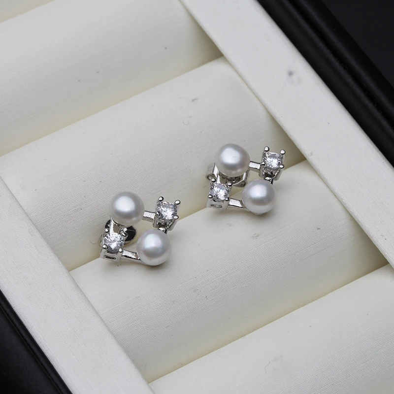 

Real 925 Silver Earring With Pearls For Women,Black Stud Freshwater Pearl Earrings Wedding Mom Daughter Birthday Gift