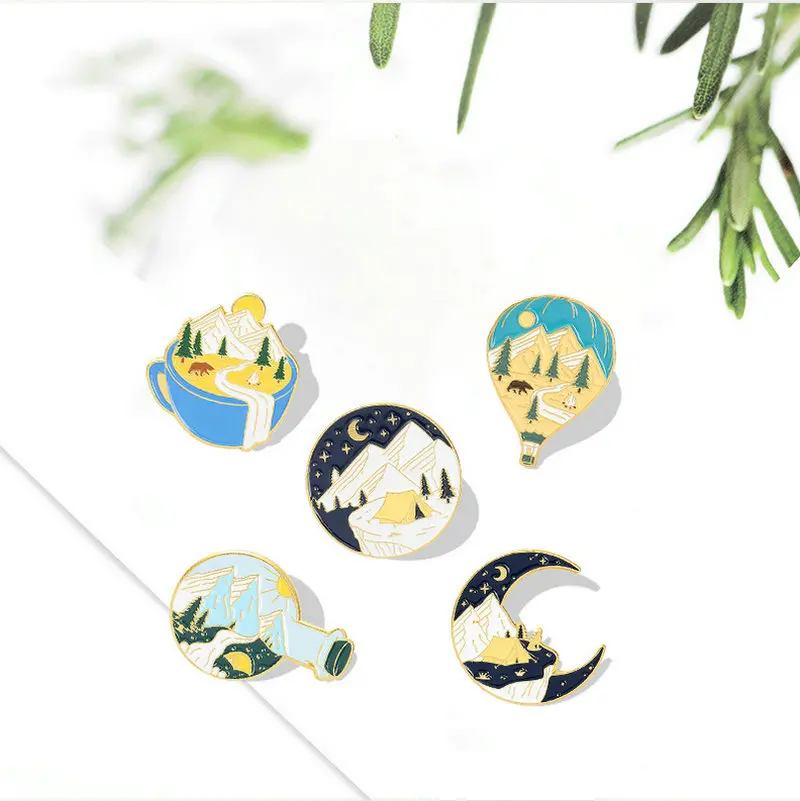 Camping Adventure Enamel Pins Custom Outdoors Explore Natural Scenery Brooch Lapel Badge Bag Cartoon Jewelry Gift for Kid Friend