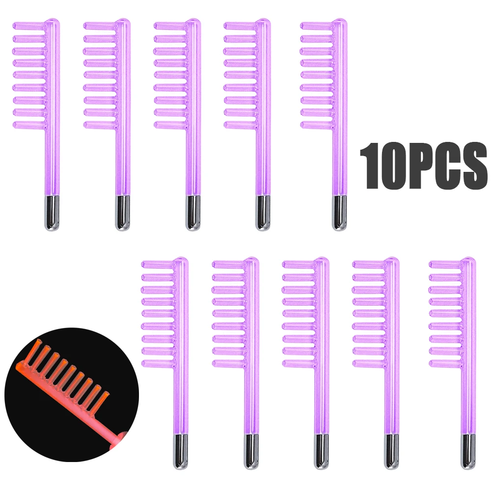 10個入り高周波交換用電極ガラス管-コーム型-スムースネオン-アルゴン-ヘアスカルプケアツール