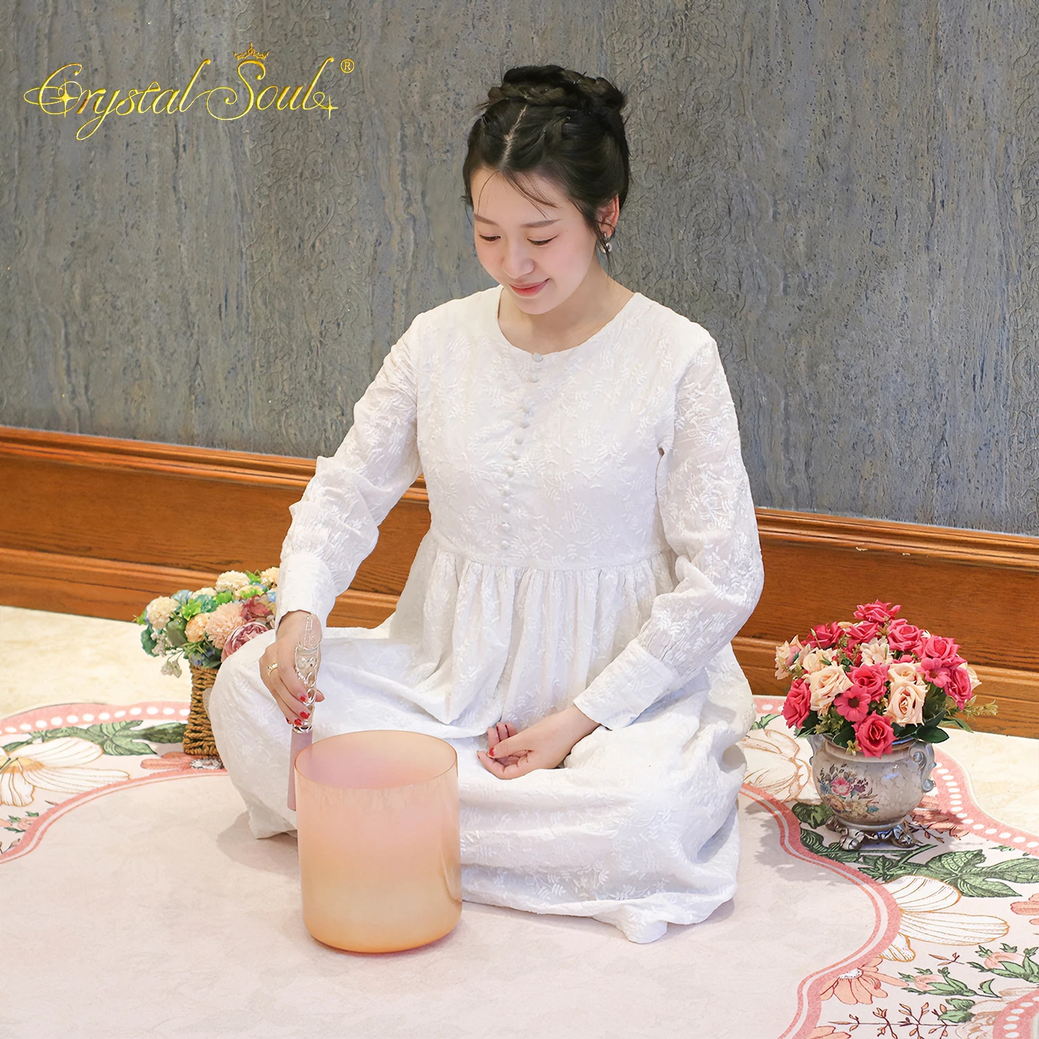 Crystal Soul 6.6 Inch 432Hz D Warm Orange Gradient Gold Crystal Singing Bowl for Sound Healing  Manufacturer Direct Delivery