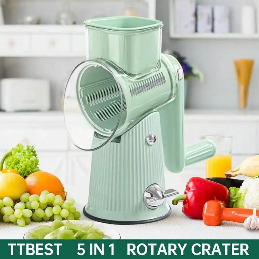 Hand‑Crank Rotary Vegetable Slicer, 5‑Sets Interchangeable Blades, Space‑Saving Durable Multifunctional Manual Veggie Shredder G