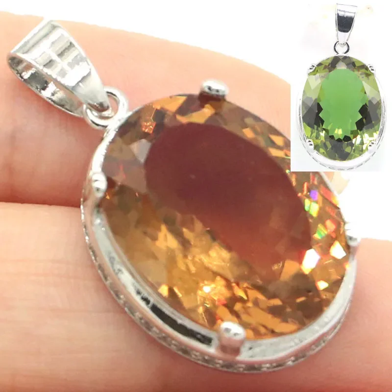 

7g Real Customized 925 SOLID STERLING SILVER PENDANT Luxury Alexandrite Topaz Zultanite Peridot Tourmaline Smoky Topaz CZ Fashio