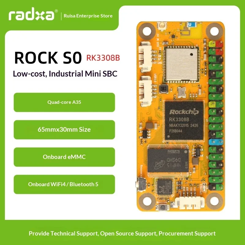 Плата для разработки Radxa Rock Pi S0 RK3308B, четырехъядерный процессор Cortex-A35, миниатюрный SBC, Wi-Fi 4, Bluetooth 5, 256 МБ/512 МБ DDR3, встраиваемая ОС Linux.