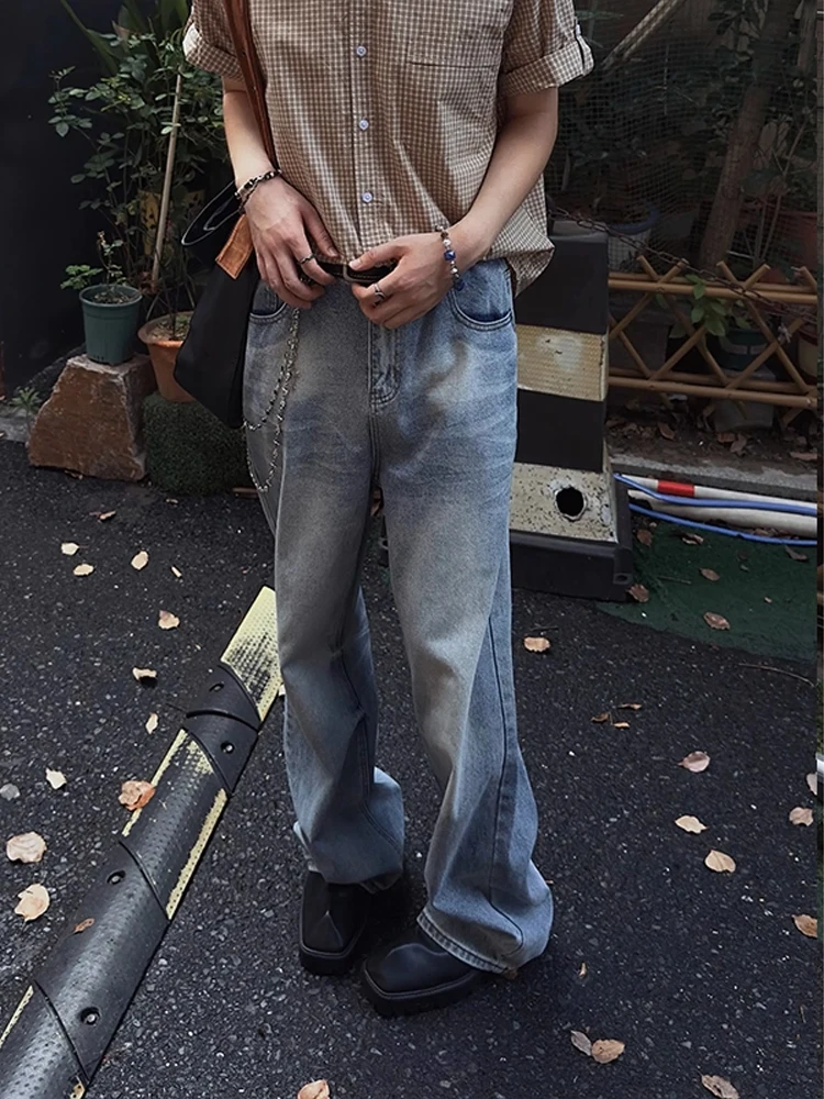 

Cleanfit Blue Men's High Waist Straight Leg Jeans Knife Wide Leg Pants Casual Wear Stand Fit Youth Faion