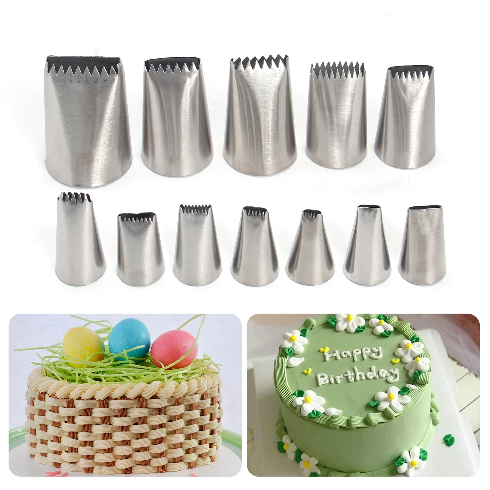 MRF 14Pcs Stainless Steel Basket Weave Piping Nozzles Set,Cakes Cupcakes Decorating Icing Tips Dessert Sugar Craft Tools MRF0050