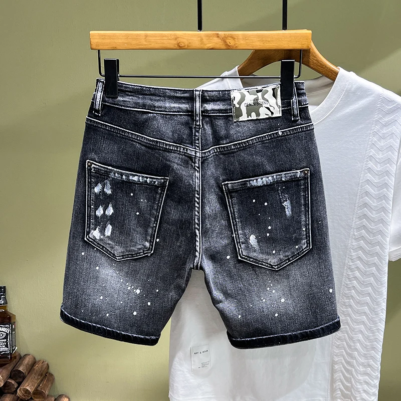 Jins pria mode Jalan musim panas jins Denim Hip Hop bermotif untuk pria