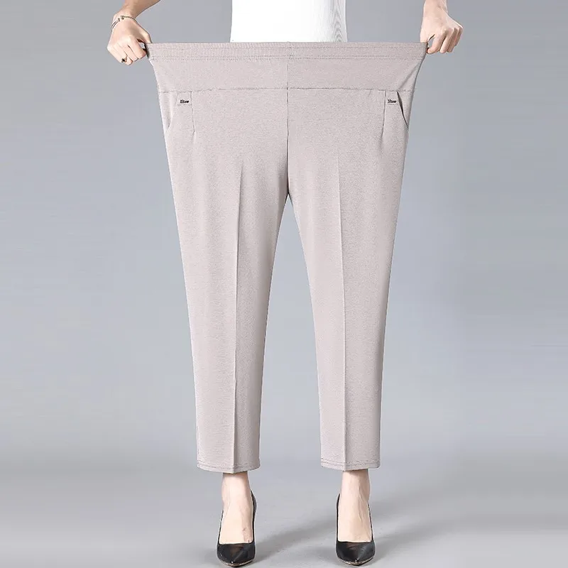 

Extra large size 8XL Straight Pants Trousers Middle-aged Women Summer Thin Loose Trousers Mother Elastic Waist Casual Pants 8XL