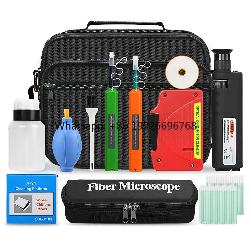 Fiber Cleaning Tool Kit 13pcs One Click 1.25/2.5mm Cleaning Pen/Box 400X Fiber Optic Microscope Fiber Optic Cleaner