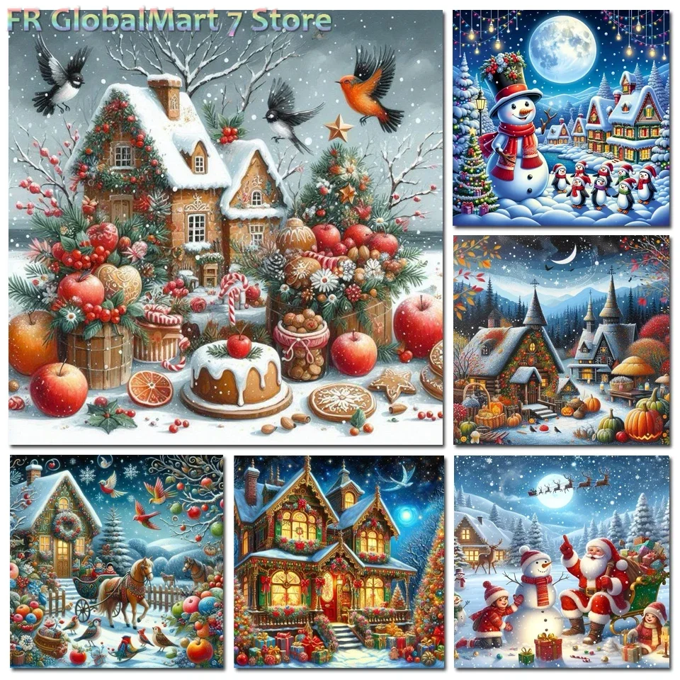 Christmas Diamond Painting Cross Stitch Kits Snowman House Bird Landscape Mosaic Rhinestones Pictures Embroidery Sale Home Dec