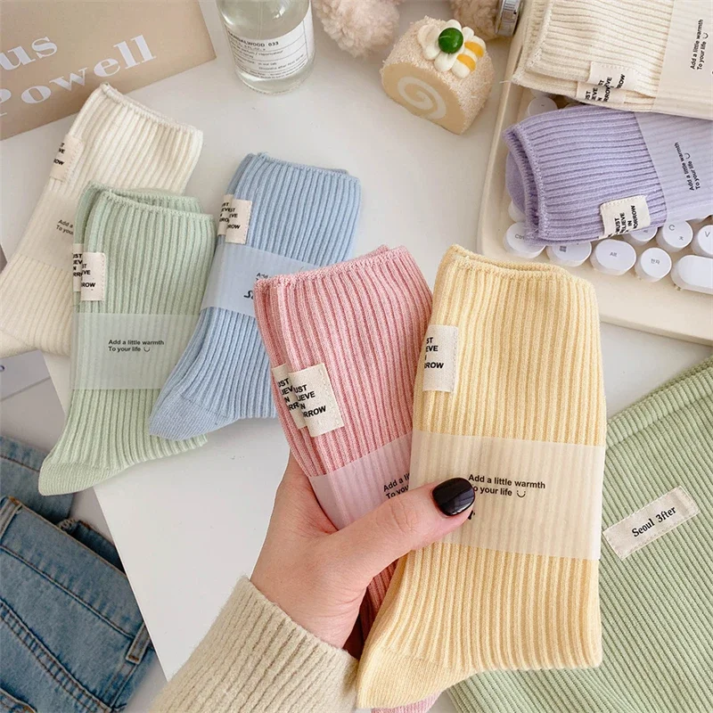 Women Socks Long New High Quality Candy Color Crew Socks Japanese Fashion Cotton Breathable Fresh Colorful Socks Middle Tube