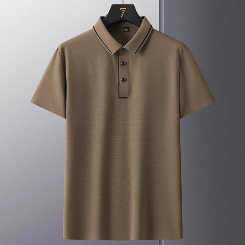 

Trend Versatile Summer Men's Solid Turn-down Collar Button Ice Silk Quick Drying Smart Casual Loose Short Sleeve Polo Shirts Top