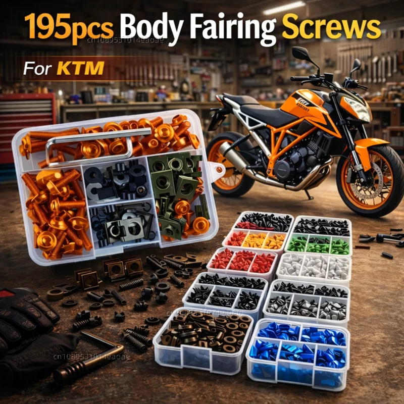 195pcs Motorcycle Fairing Bolts Body Screws Nuts For KTM Duke 390 1290 790 890 690 1090 1190 990 125 200 250 Duke1290 Kit CNC