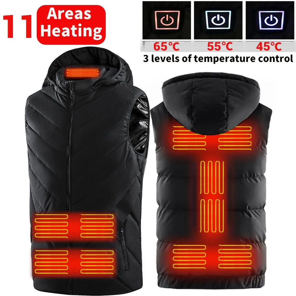 

11 Areas Heated Vest Men Jacket Heated Winter Womens Electric Usb Heater Jacket Man Thermal Vest Body Warmer Coat 6XL