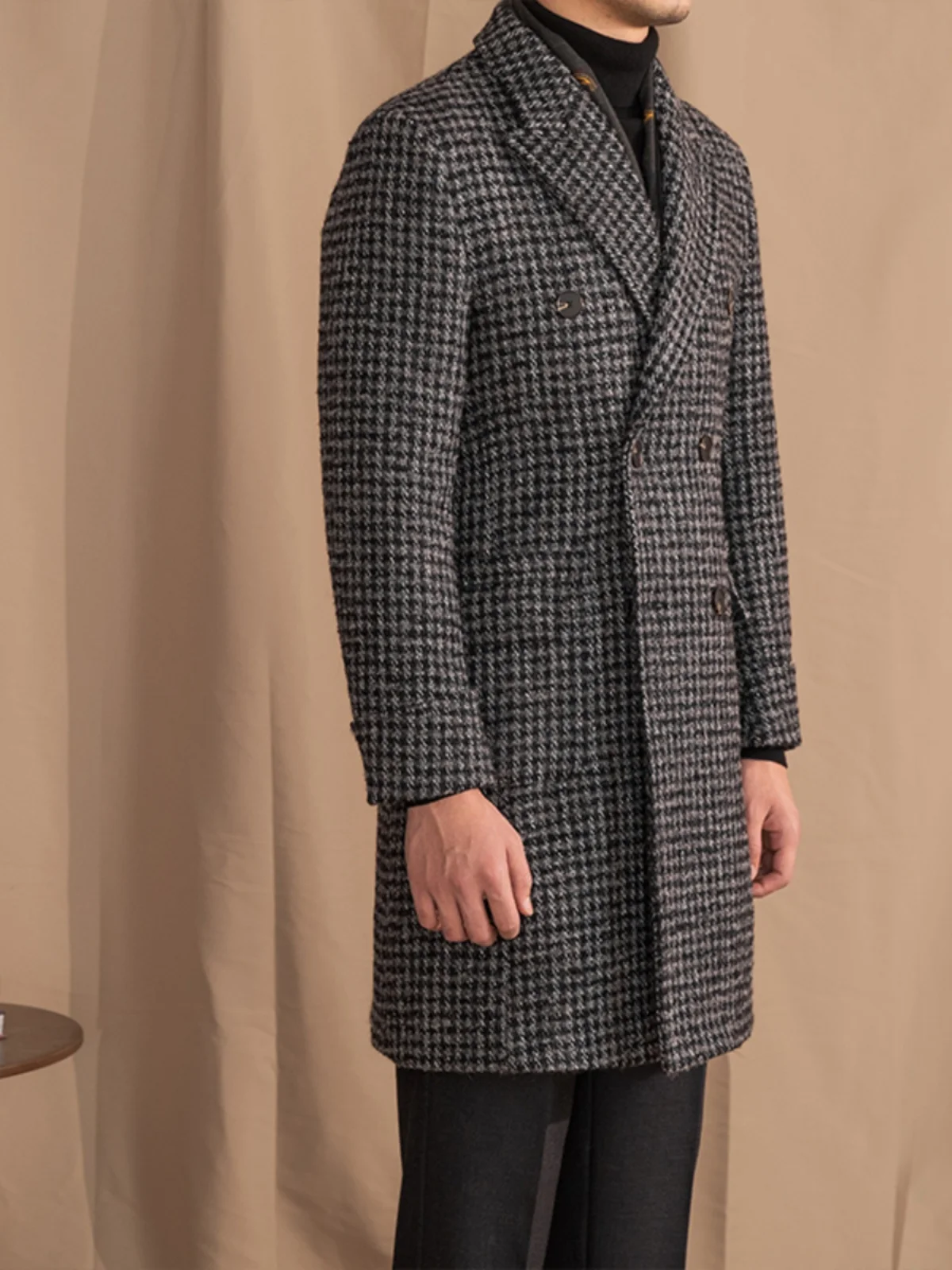 

Mr. Deer Tee Italian Vintage Winter Woolen Coat 70% Wool Men's Double-breasted Plaid Mid-length Jaet Faionable Urban Sle