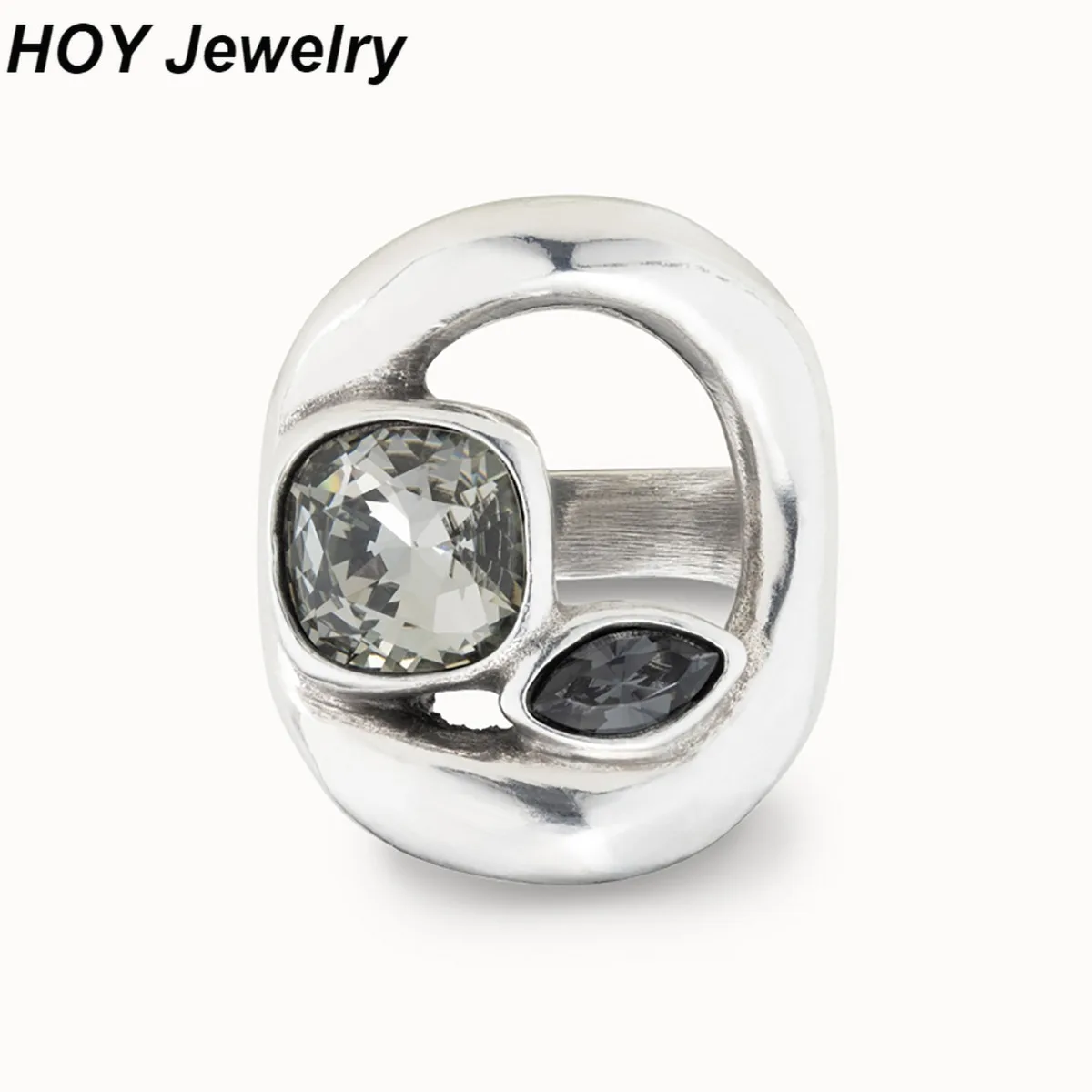 2024 Original New Product Spain UNOde50 Jewelry Personality Irregular Gray Crystal Ring Women Fashion High Quality Romantic Gift