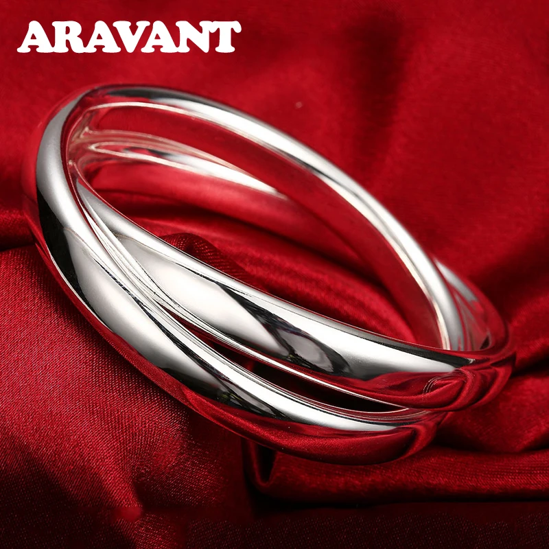 Aravant 925 Silver Double Circle Bangles For Women Men Fashion Jewelry