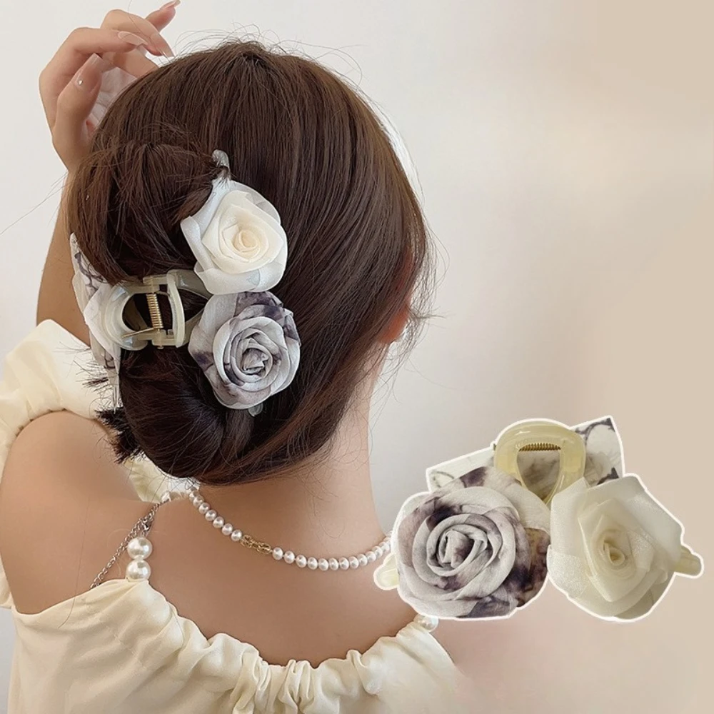 

New Arrival Elegant Rose Flower Hair Clip Clamp for Women Luxury Shark Grip Hairpin Headpiece High End Fashion Hair Accessories