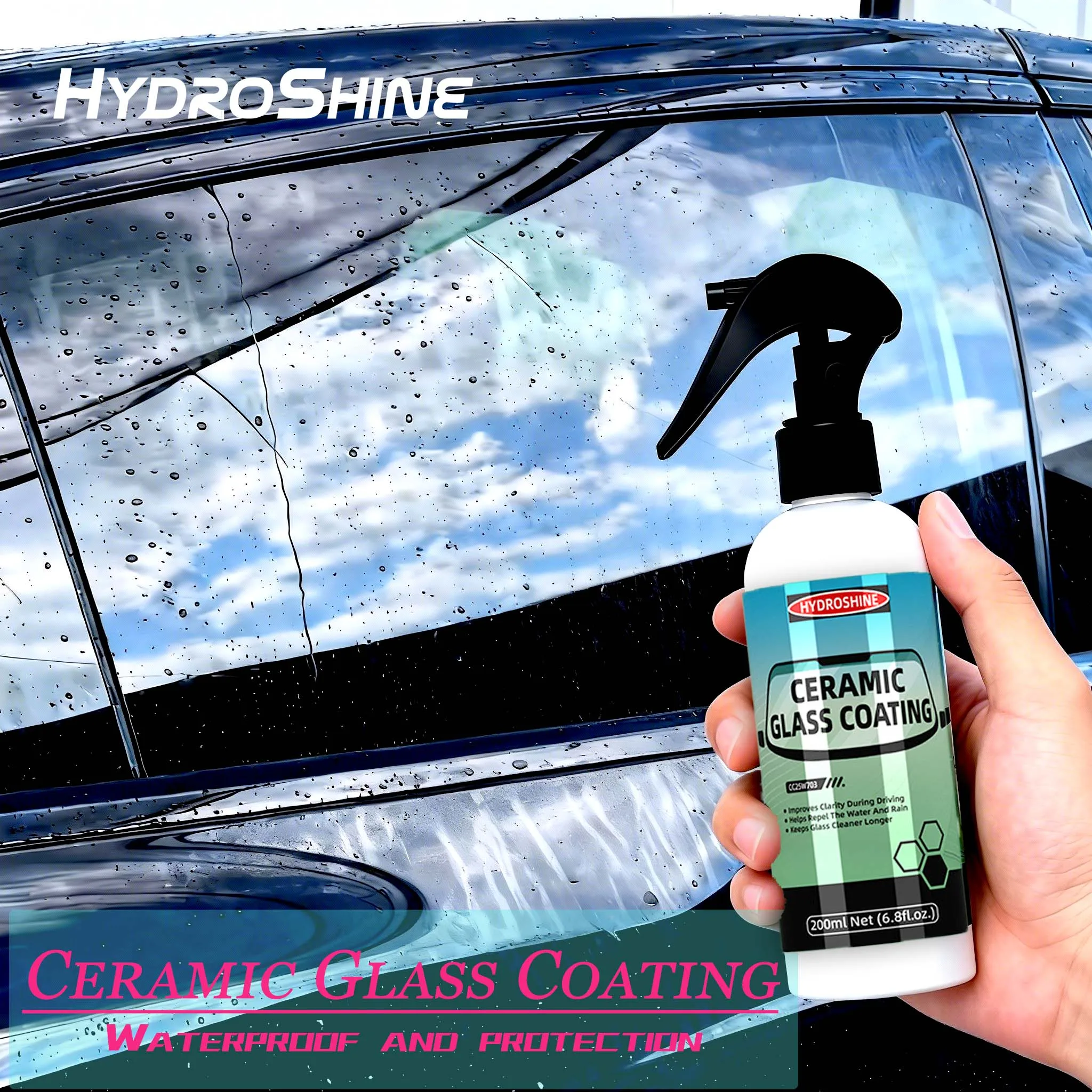 

Hydroshine Ceramic Glass Coating Stain Removal Windshield Clear Liquid Coatin Crystal Hydrophobic Auto Window Detailing Tool