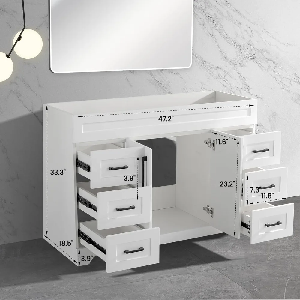 48 inch Single Bathroom Vanity,Modern Bathroom Cabinet Without Sink,with Soft Closing Door and Drawers,White