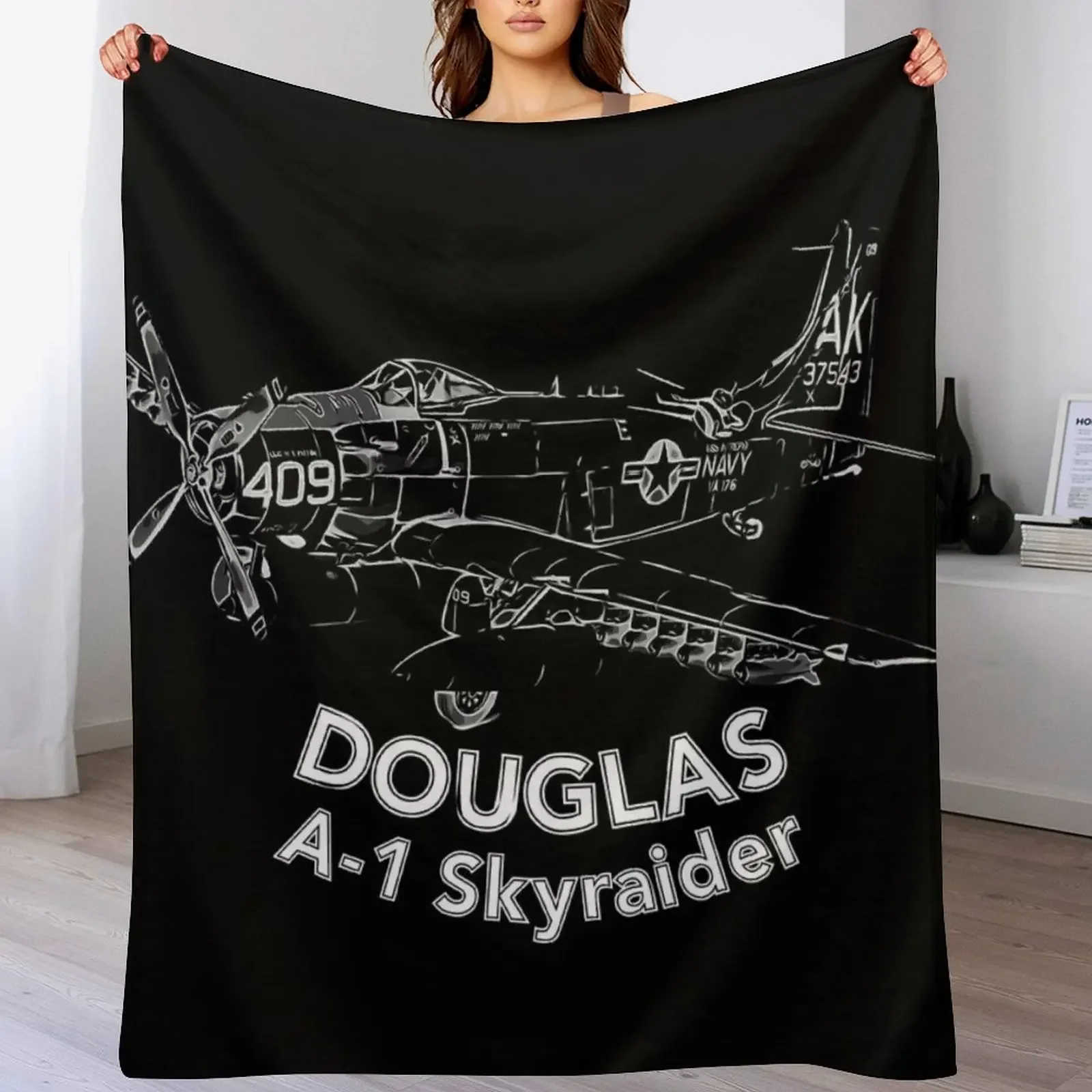 

Douglas A-1 Skyraider Aircraft Throw Blanket Plush Fuzzy Cozy Blanket for Couch Sofa