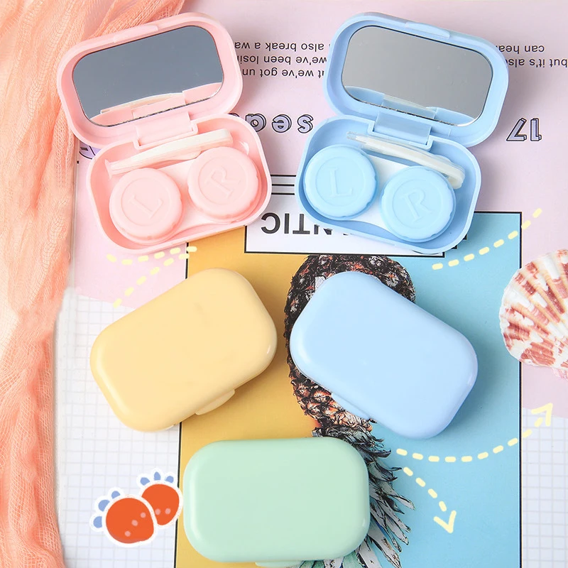 Buntes Kontaktlinsenbehälter-Set mit Spiegel, kleines tragbares Tauchaufbewahrungsset, Mini-Kontaktlinsenbox zur Aufbewahrung von Einweichen