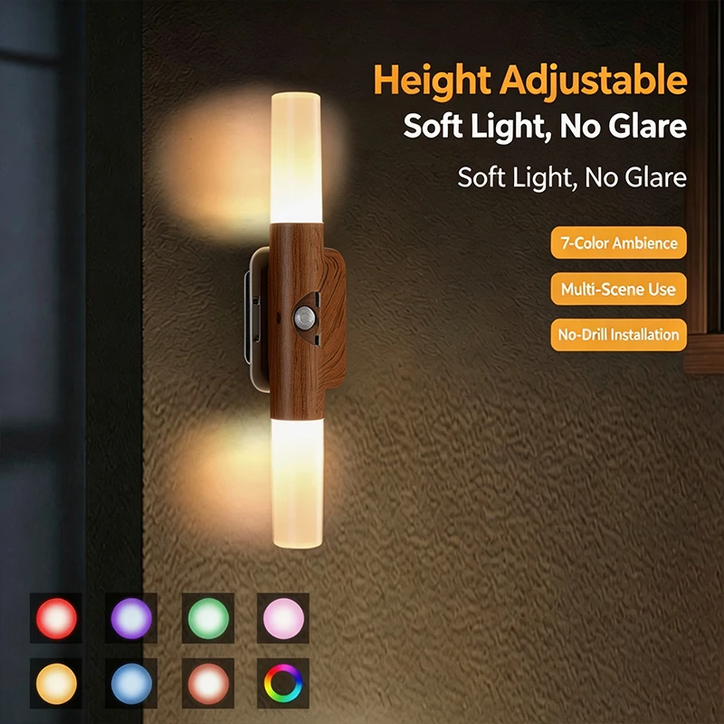 PIR Night Light Indoor Rechargeable Magnetic Wall Lamp 7 Color Changing Motion Sensor Light for Stairs Bedroom Closet Pop Light