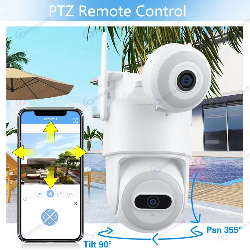 4K 8MP WIFI Camera Dual Lens Dual Screen IP PTZ Camera Outdoor AI Human Detection Tracking Color Night Vision CCTV Surveillance