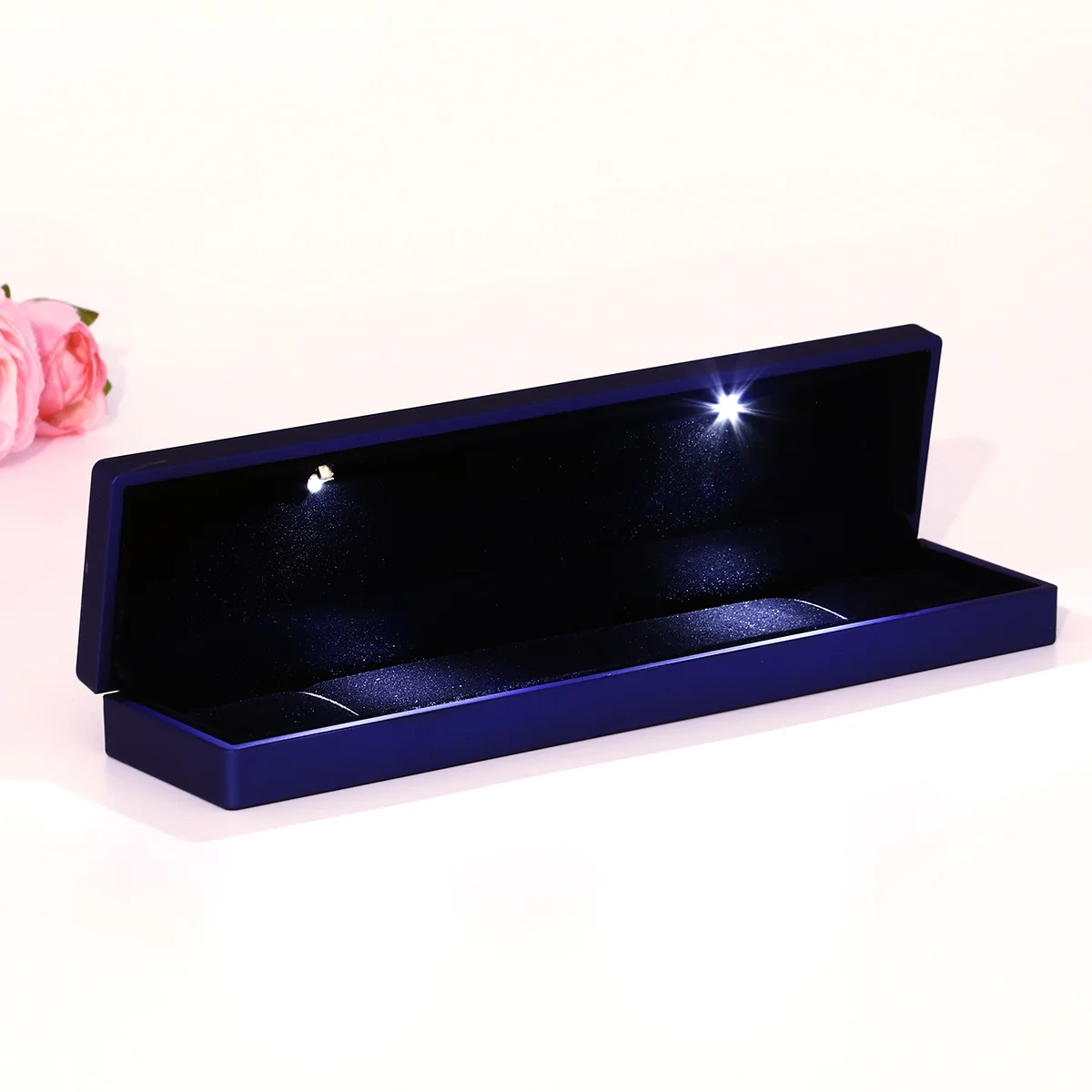 LED Lighted Jewelry Gift Box Blue Delicate Chic Design Scratch Wear Resistant Premium Material Refined Craftsmanship Necklace