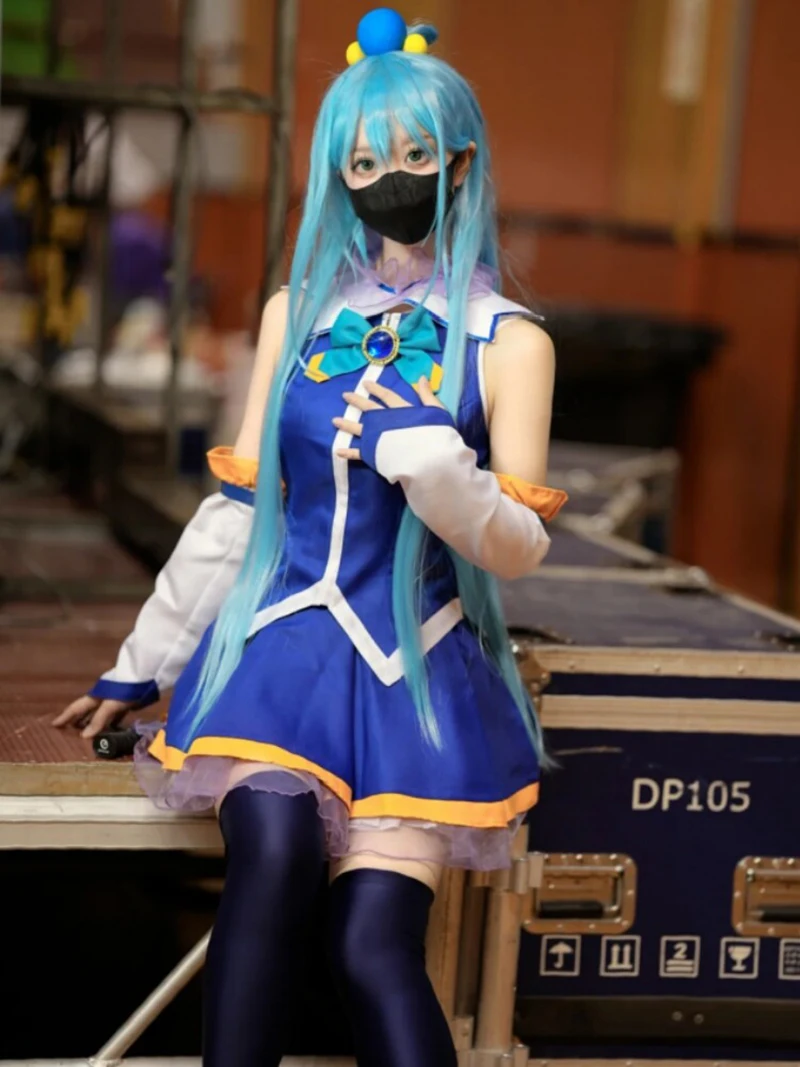 Anime KonoSuba Gottes Segen für diese wunderbare Welt Aqua Cosplay Kostüme Damen Top Rock Ärmelüberzug Outfits Halloween Anzug