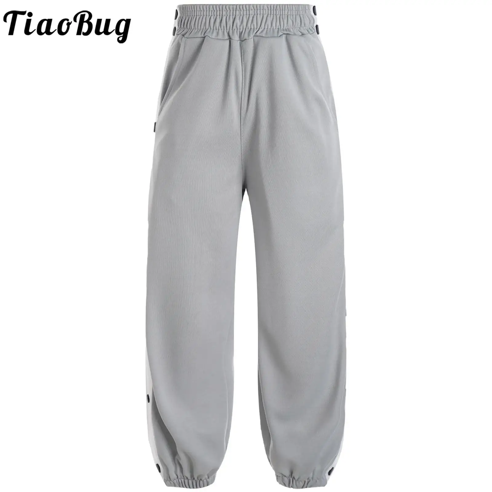 Kids Boys Contrasting Stripe Side Press Button Pants With Pockets Sport Basketball Versatile Trousers