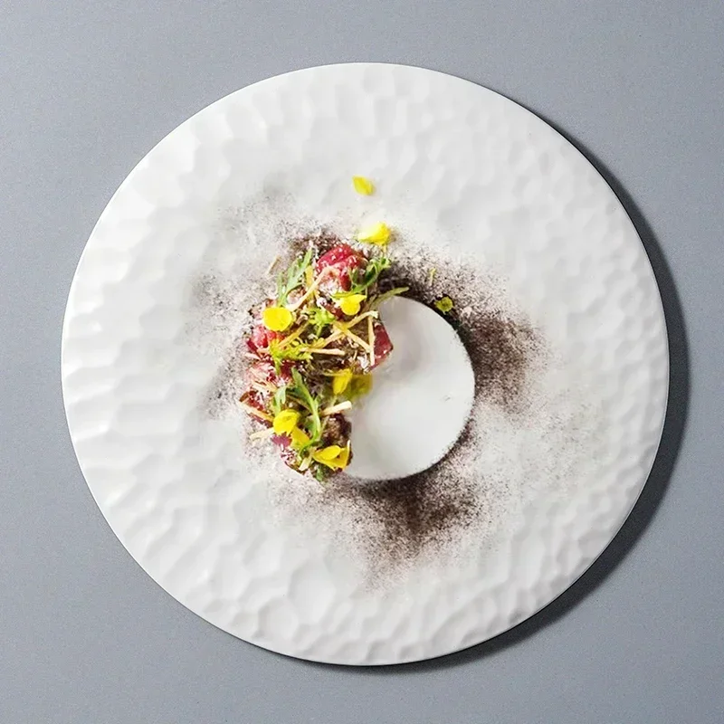 Creative Ceramic Western Food Rock Pattern Tableware Matt White Exquisite Dinner Plate French Round Flat