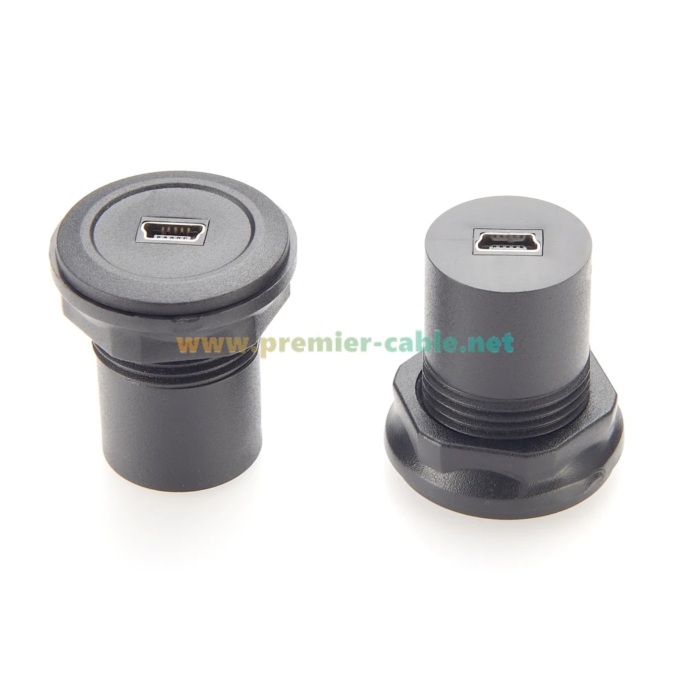 Mini USB bulat Panel pasang perempuan Ke perempuan adaptor Mini USB umpan melalui sekat konverter konektor Coupler steker soket