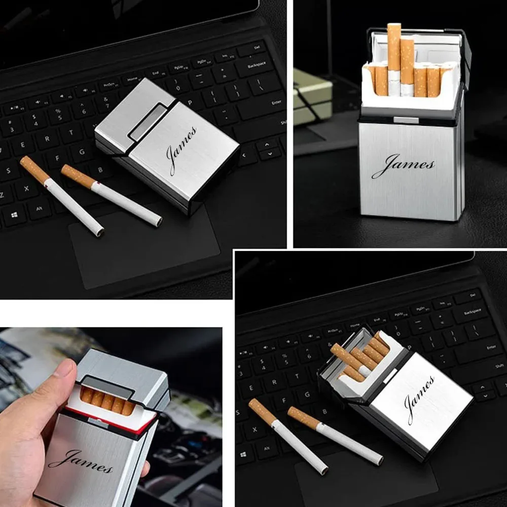 Customized Personalized Aluminum Alloy Cigarette Case Portable Large Capacity Magnetic Buckle Flip Cover Cigarette Storage Box view 3