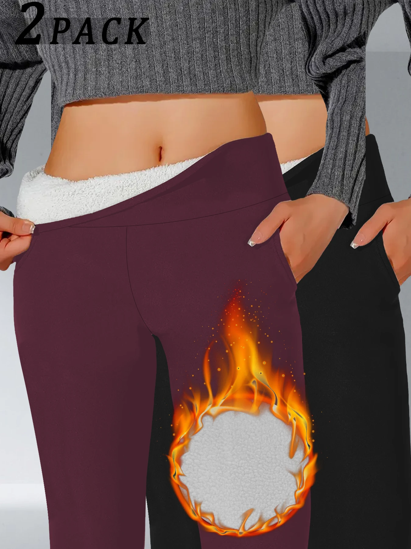 

2 pack Fleece-lined thermal leggings with pockets for women.High waist design thick soft fabric perfect for winter workouts yoga