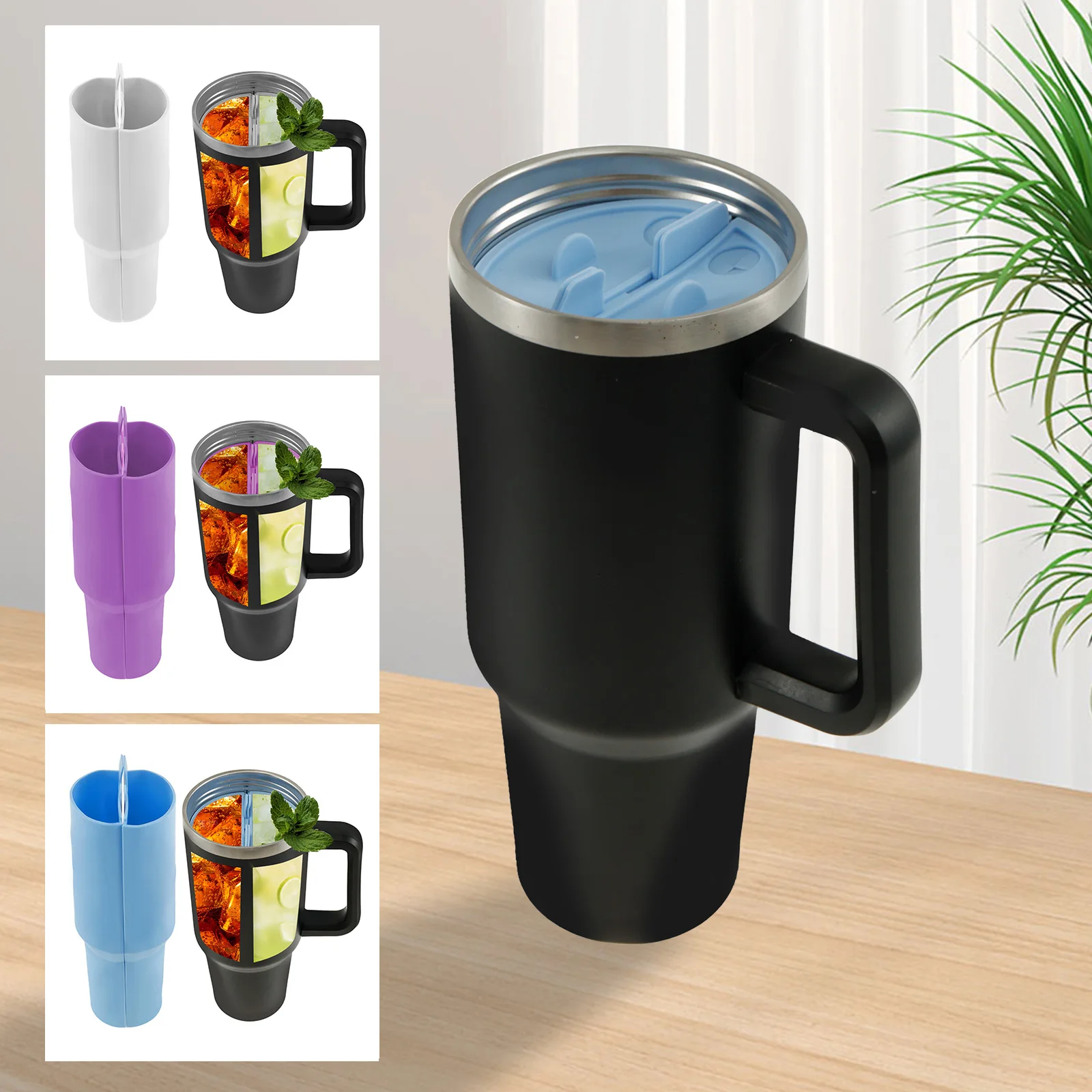 2024 Cup Separator Silicone Liner Handle Straw Lid Vacuum Insulated Car Mug Double Wall Thermal Iced Travel Cup Coffee Separator