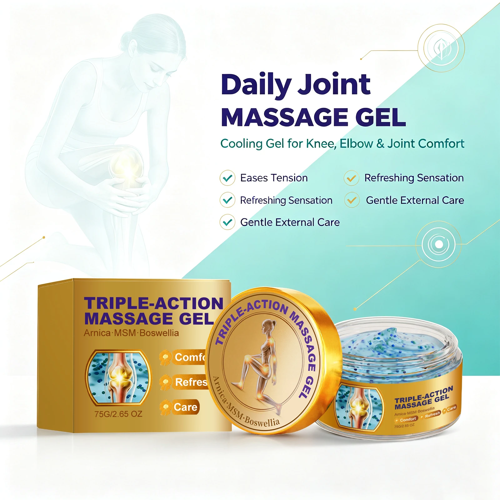 Joint Massage Gel for Knees and Elbows Relieves Tightness Stiffness Muscle & Joint Area Relaxing Triple‑action Body Massage Gel