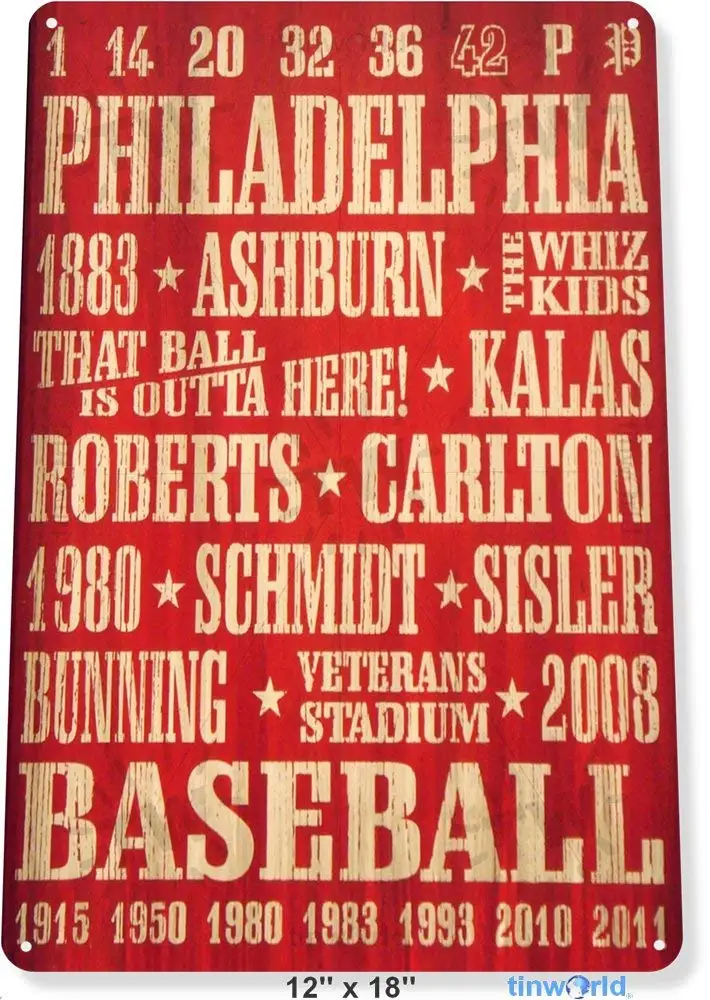 ; Blechschild Philadelphia Baseball Phillies Metal Decor Store Card Shop Cave