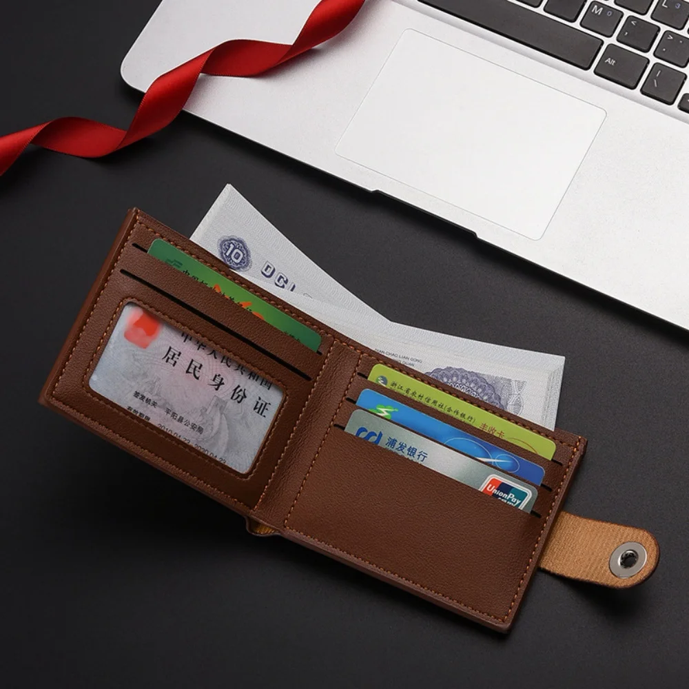 PU Leather Men's Short Wallet Ultra Slim Credit Card Holder Multi Card Case Purse Business Portable 2-fold Youth Fashion Wallet