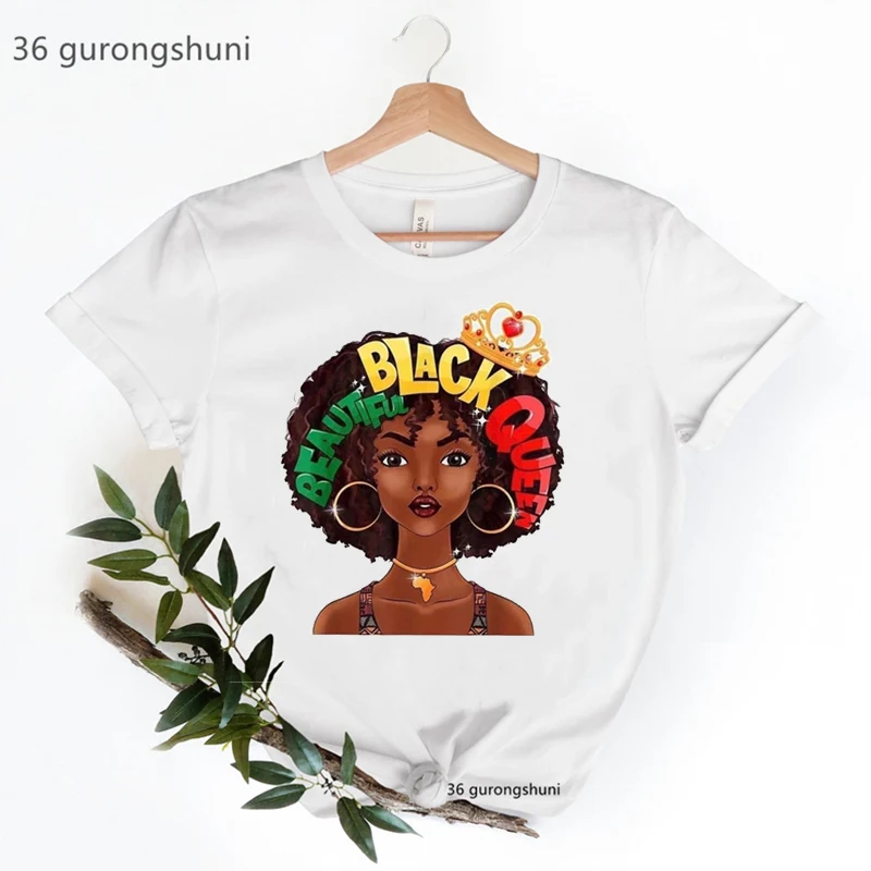 

Summer Beautiful Black Queen Crown Print Women T-Shirt Cool Black Girl Magic Pink Tshirt Femme Tops Short Sleeve T Shirt Female