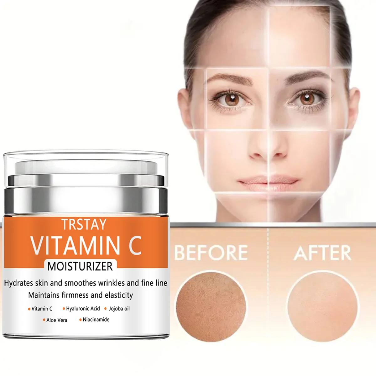 Vitamin C Face & Neck Moisturizer - Firming Eye Cream, Anti-Aging, Glowing Skin with Green Tea, Hyaluronic Acid, Vitamin E