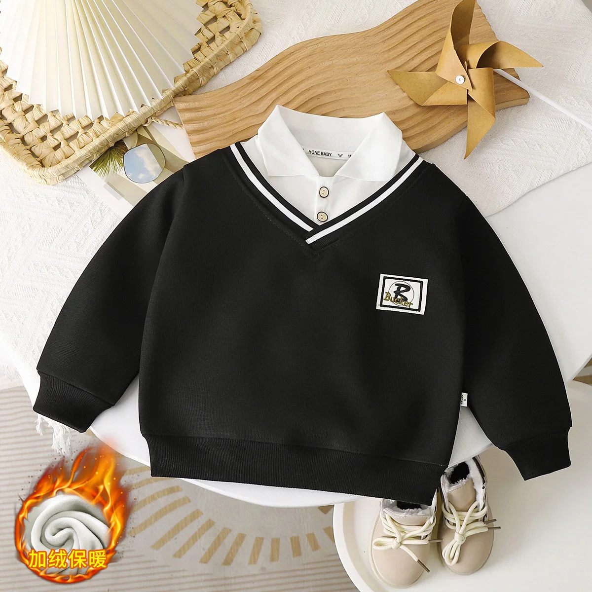 1pcs Children's Polo Shirt Boys Preppy Style Clothes Spring Autumn Long Sleeve Tee false two-piece Tops Kids Casual Solid Tshirt